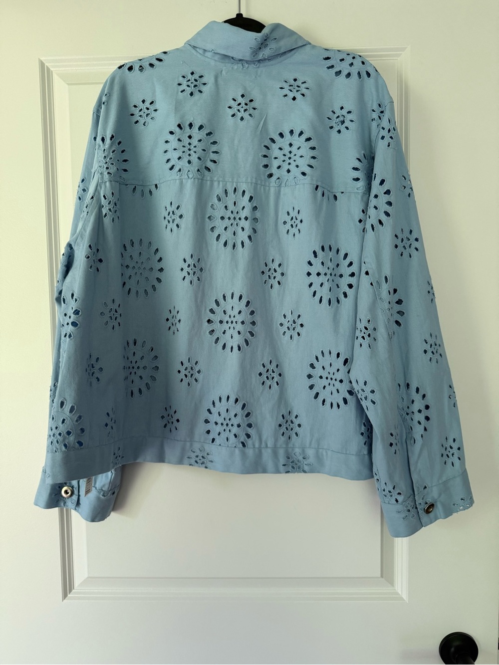 Light Blue Eyelet Button-Front Jacket - Picture 4 of 5